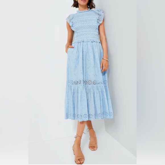 SEA NEW YORK Sky Veronique Embroidery Flutter Sleeve Dress size S